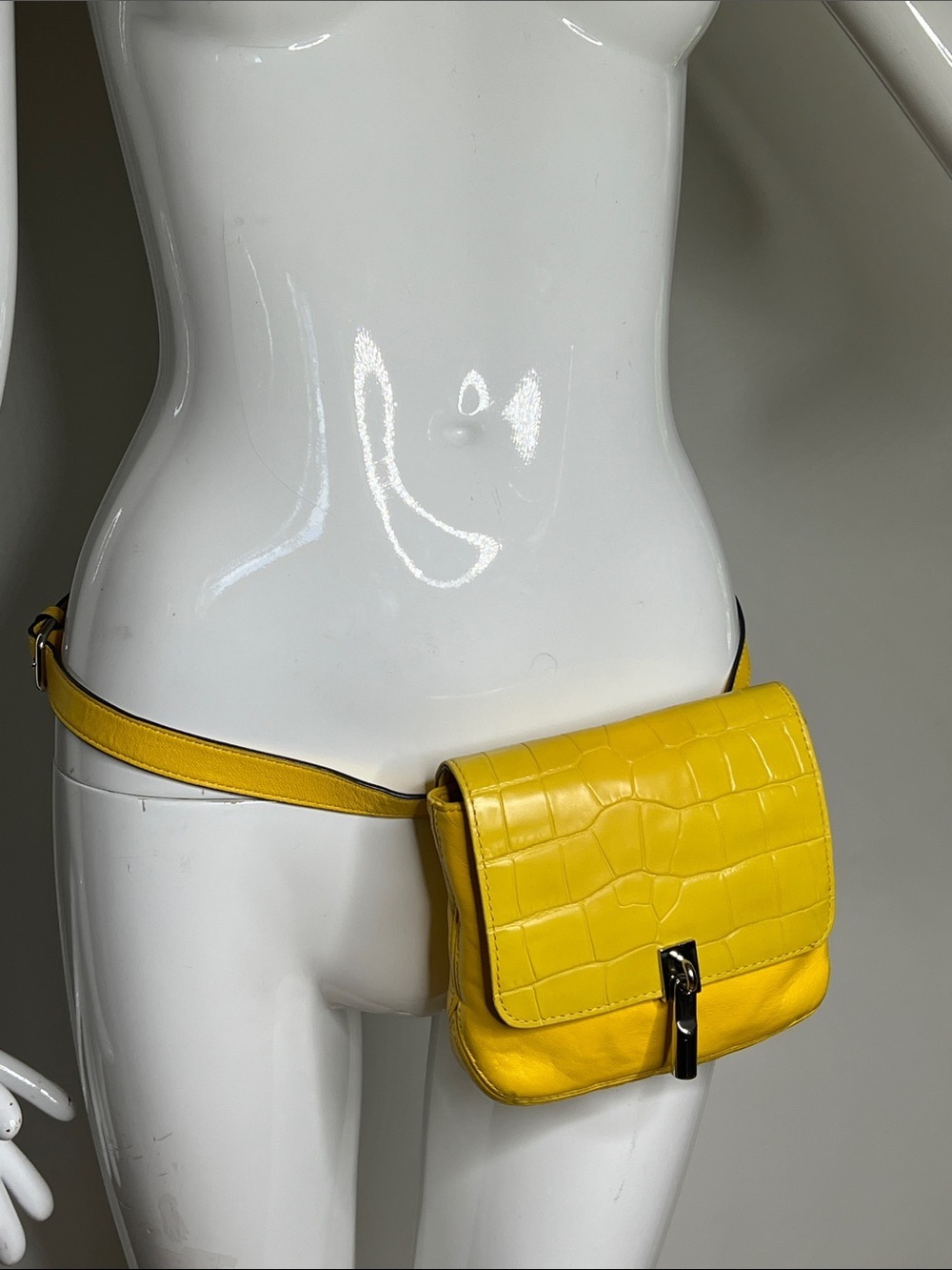 Elizabeth & James Yellow Croc Embossed and Smooth Belt Crossbody Adjustable Bag